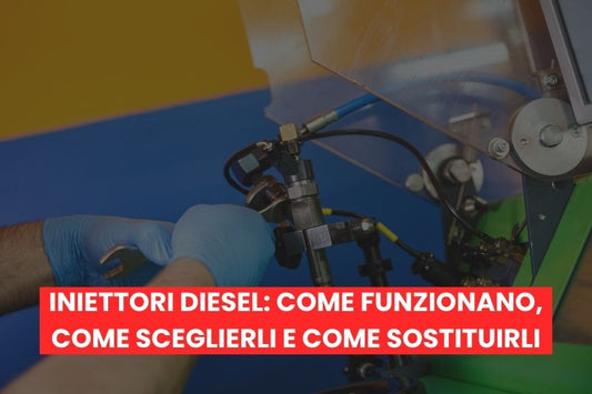 Meccanico che lavora sul test degli iniettori inserendoli sul banco prova